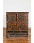 19th Century Polychrome Tibetan Cabinet with Double Doors and Painted Cartouches-6. Asian & Chinese Furniture, Art, Antiques, Vintage Home Décor for sale at FEA Home