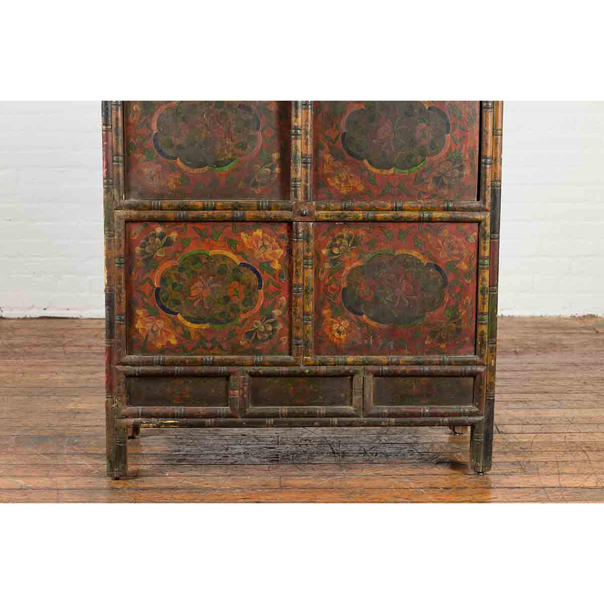 19th Century Polychrome Tibetan Cabinet with Double Doors and Painted Cartouches-8. Asian & Chinese Furniture, Art, Antiques, Vintage Home Décor for sale at FEA Home