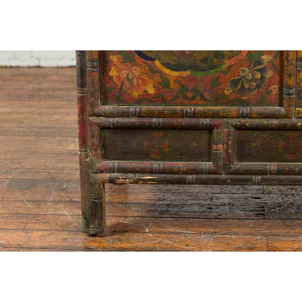 19th Century Polychrome Tibetan Cabinet with Double Doors and Painted Cartouches-11. Asian & Chinese Furniture, Art, Antiques, Vintage Home Décor for sale at FEA Home