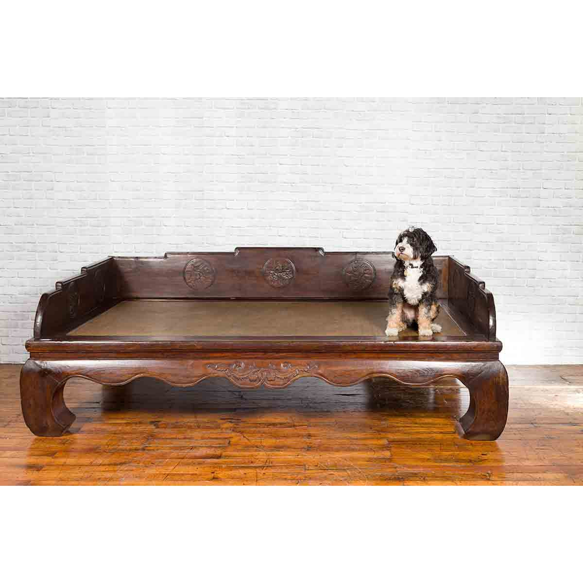 Chinese Qing Dynasty 19th Century Opium Daybed with Rattan Top and Chow Legs-14. Asian & Chinese Furniture, Art, Antiques, Vintage Home Décor for sale at FEA Home