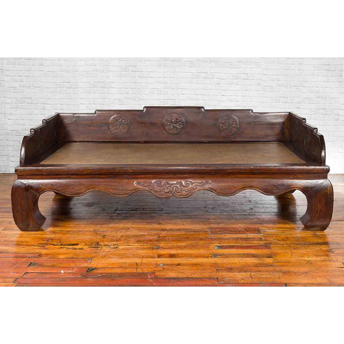 Chinese Qing Dynasty 19th Century Opium Daybed with Rattan Top and Chow Legs-4. Asian & Chinese Furniture, Art, Antiques, Vintage Home Décor for sale at FEA Home