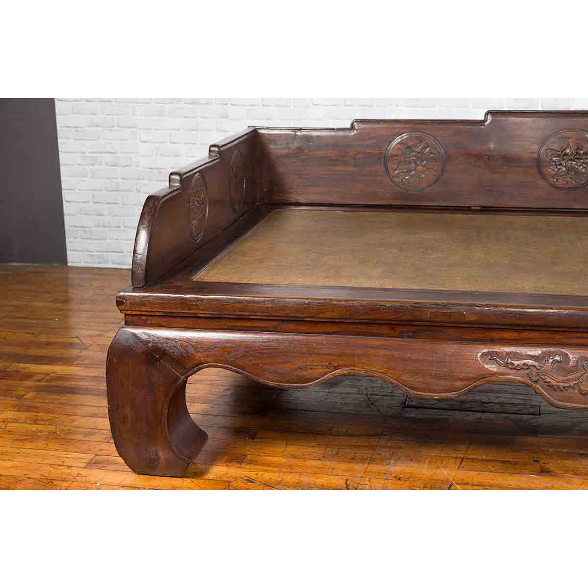 Chinese Qing Dynasty 19th Century Opium Daybed with Rattan Top and Chow Legs-5. Asian & Chinese Furniture, Art, Antiques, Vintage Home Décor for sale at FEA Home