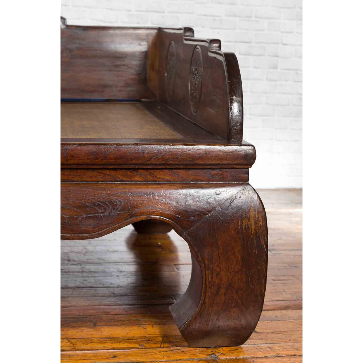 Chinese Qing Dynasty 19th Century Opium Daybed with Rattan Top and Chow Legs-7. Asian & Chinese Furniture, Art, Antiques, Vintage Home Décor for sale at FEA Home