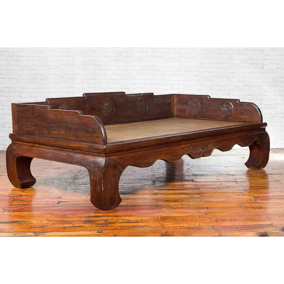 Chinese Qing Dynasty 19th Century Opium Daybed with Rattan Top and Chow Legs-10. Asian & Chinese Furniture, Art, Antiques, Vintage Home Décor for sale at FEA Home