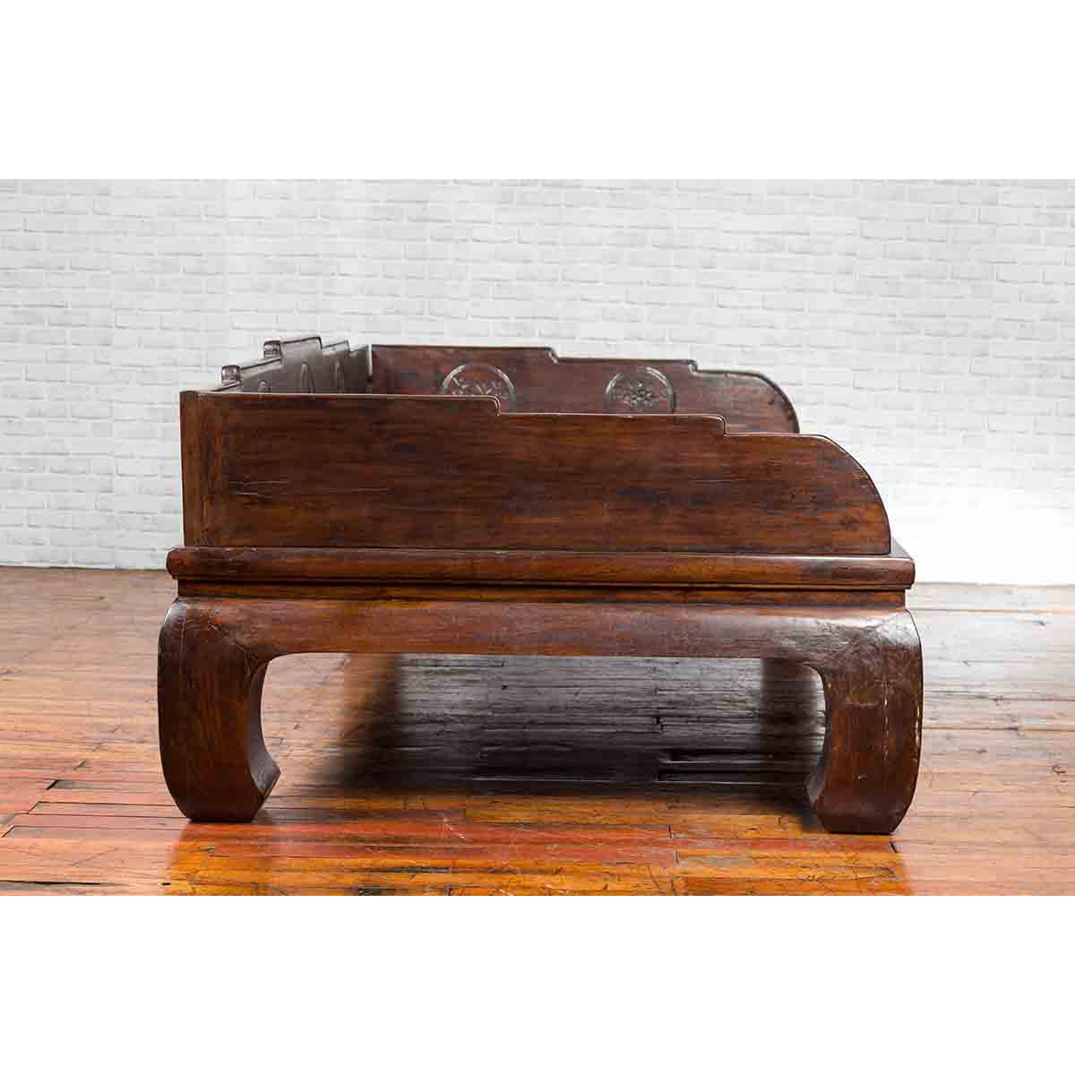 Chinese Qing Dynasty 19th Century Opium Daybed with Rattan Top and Chow Legs-11. Asian & Chinese Furniture, Art, Antiques, Vintage Home Décor for sale at FEA Home