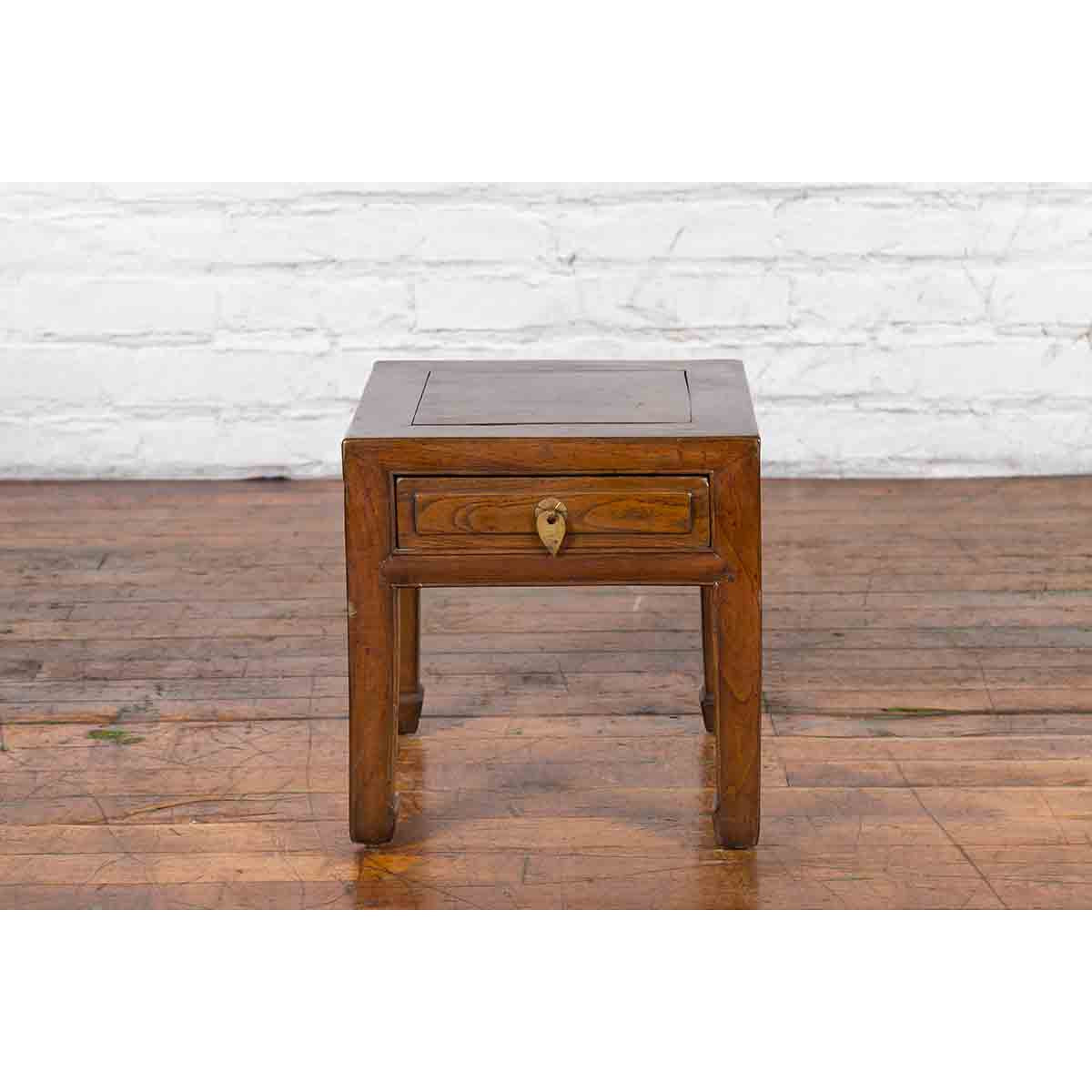 Chinese Qing Dynasty 19th Century Elm Side Table with Single Drawer-3. Asian & Chinese Furniture, Art, Antiques, Vintage Home Décor for sale at FEA Home