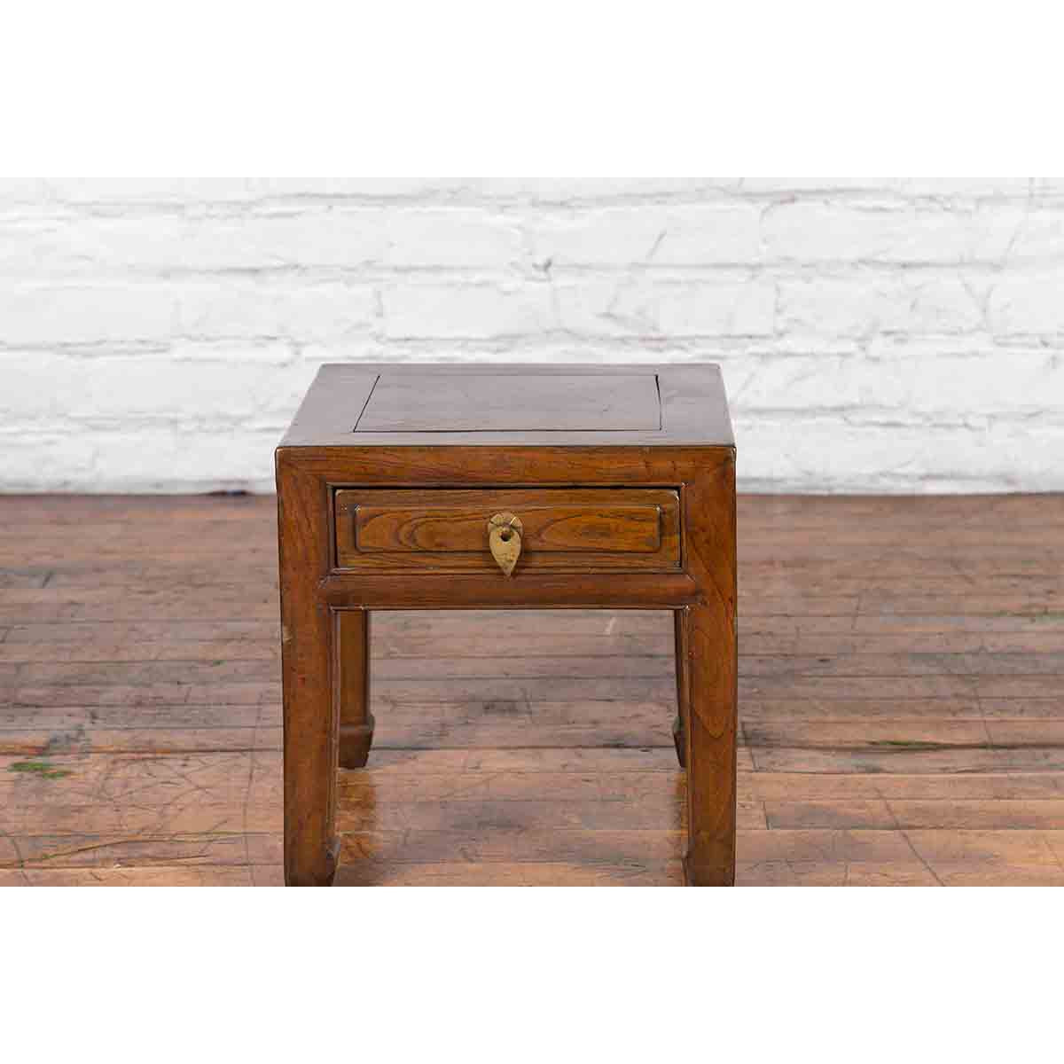 Chinese Qing Dynasty 19th Century Elm Side Table with Single Drawer-4. Asian & Chinese Furniture, Art, Antiques, Vintage Home Décor for sale at FEA Home