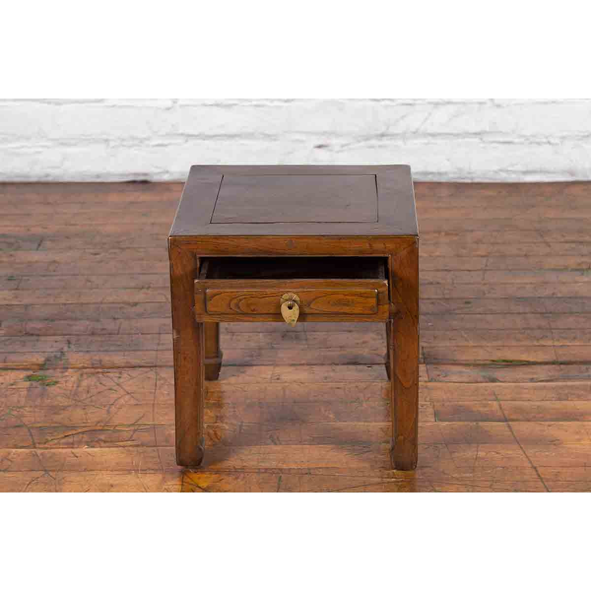 Chinese Qing Dynasty 19th Century Elm Side Table with Single Drawer-6. Asian & Chinese Furniture, Art, Antiques, Vintage Home Décor for sale at FEA Home