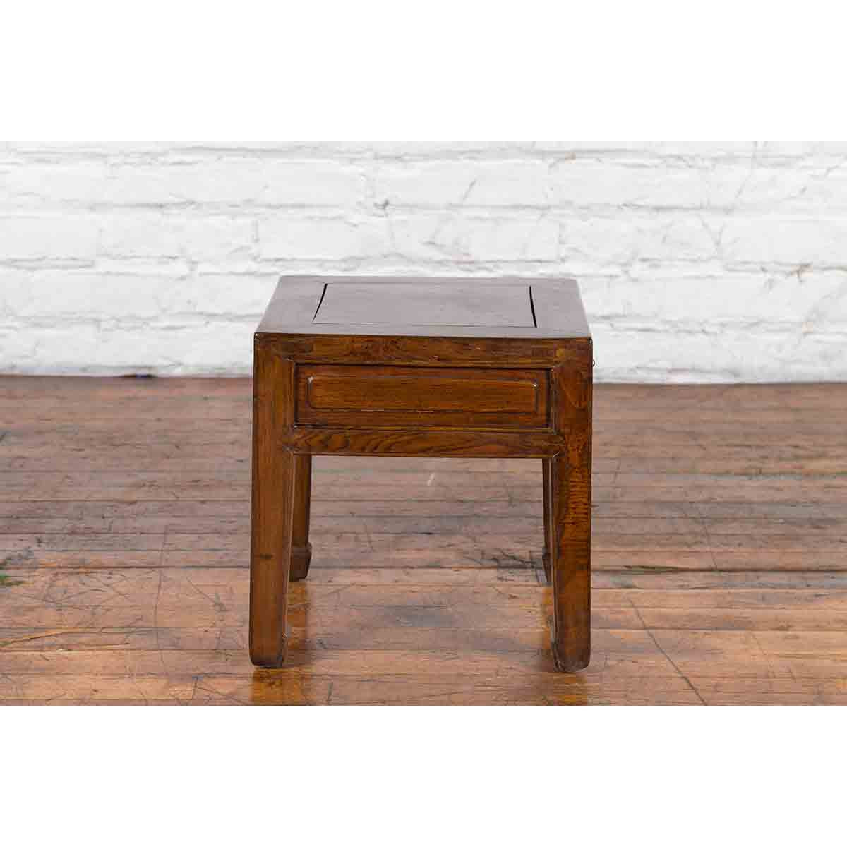 Chinese Qing Dynasty 19th Century Elm Side Table with Single Drawer-7. Asian & Chinese Furniture, Art, Antiques, Vintage Home Décor for sale at FEA Home
