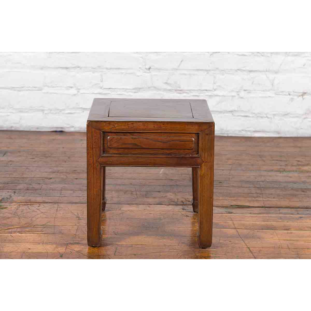 Chinese Qing Dynasty 19th Century Elm Side Table with Single Drawer-8. Asian & Chinese Furniture, Art, Antiques, Vintage Home Décor for sale at FEA Home