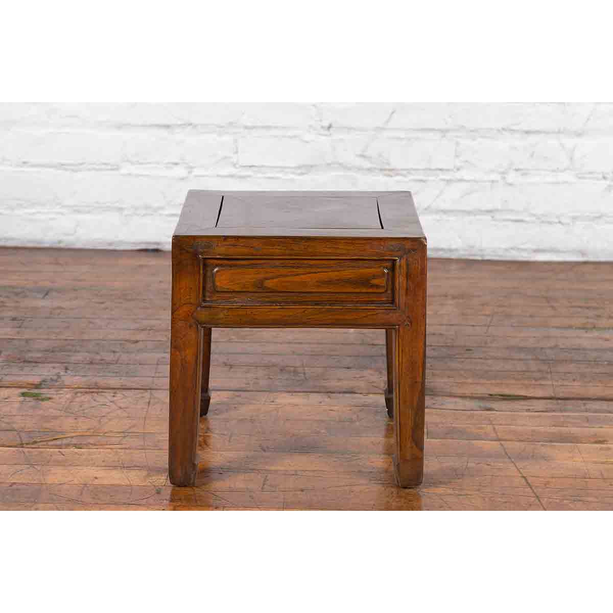 Chinese Qing Dynasty 19th Century Elm Side Table with Single Drawer-9. Asian & Chinese Furniture, Art, Antiques, Vintage Home Décor for sale at FEA Home