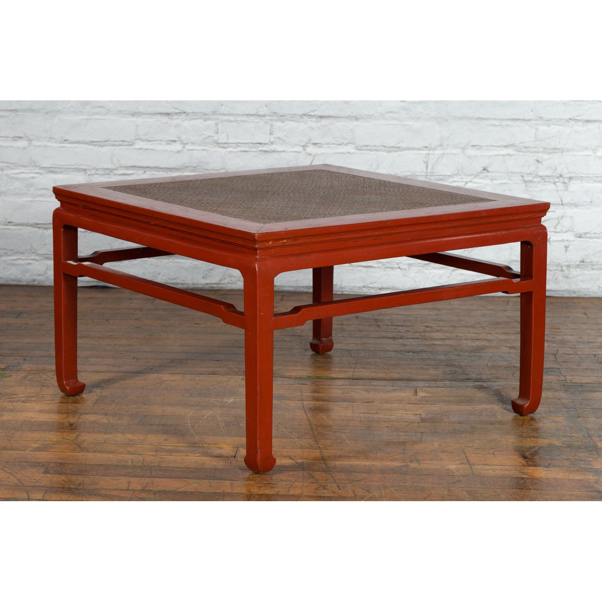 Chinese Early 20th Century Red Lacquer Coffee Table with Hand-Woven Rattan Top-4. Asian & Chinese Furniture, Art, Antiques, Vintage Home Décor for sale at FEA Home
