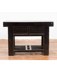 Chinese Early 20th Century Black Lacquered Console Table with Two Drawers-10. Asian & Chinese Furniture, Art, Antiques, Vintage Home Décor for sale at FEA Home