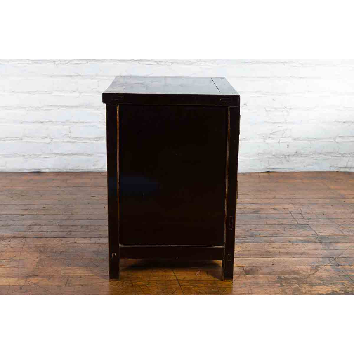 Qing Dynasty 19th Century Chinese Black Lacquer Side Cabinet with Two Drawers-7. Asian & Chinese Furniture, Art, Antiques, Vintage Home Décor for sale at FEA Home