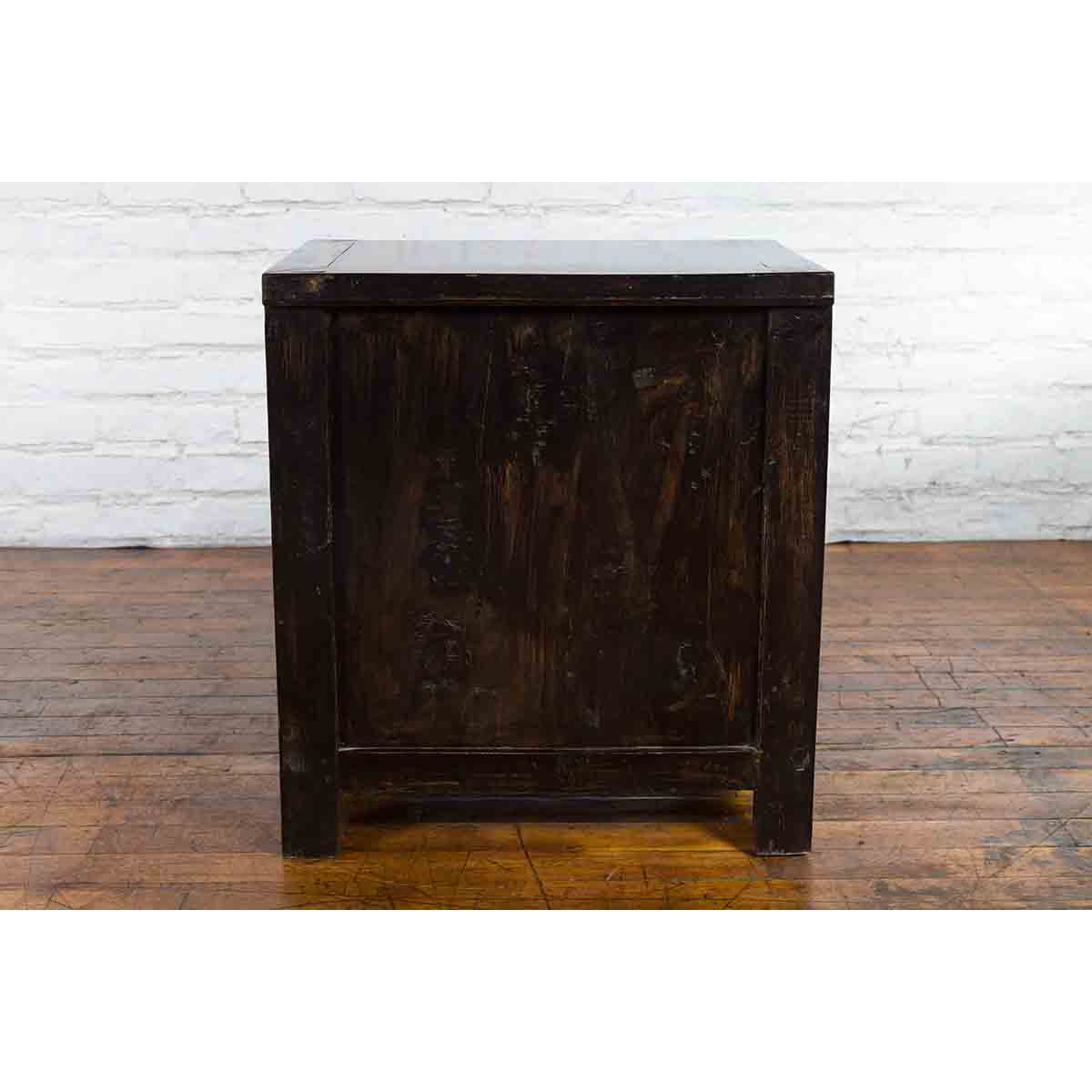 Qing Dynasty 19th Century Chinese Black Lacquer Side Cabinet with Two Drawers-8. Asian & Chinese Furniture, Art, Antiques, Vintage Home Décor for sale at FEA Home