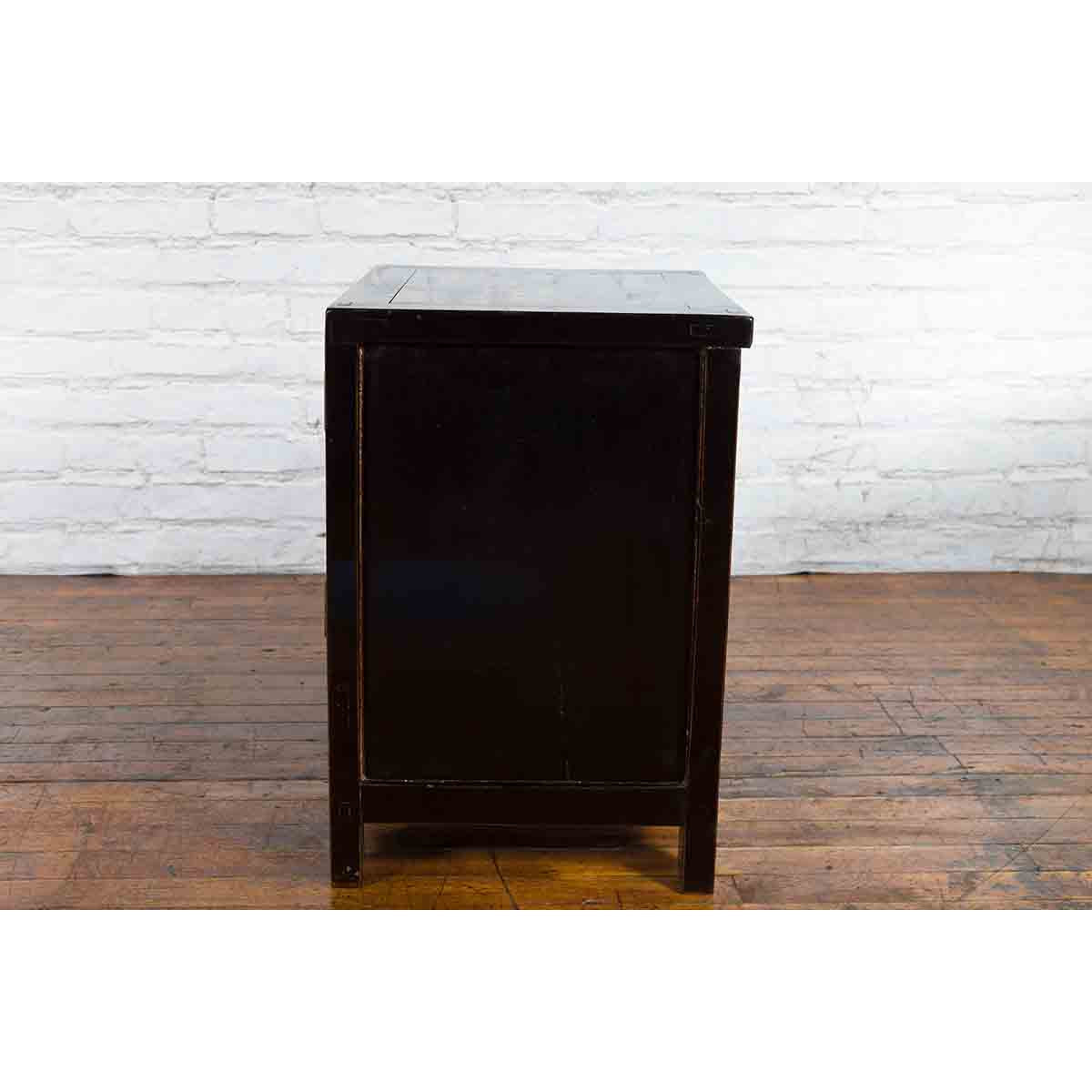 Qing Dynasty 19th Century Chinese Black Lacquer Side Cabinet with Two Drawers-9. Asian & Chinese Furniture, Art, Antiques, Vintage Home Décor for sale at FEA Home