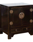 Qing Dynasty 19th Century Chinese Black Lacquer Side Cabinet with Two Drawers-1. Asian & Chinese Furniture, Art, Antiques, Vintage Home Décor for sale at FEA Home
