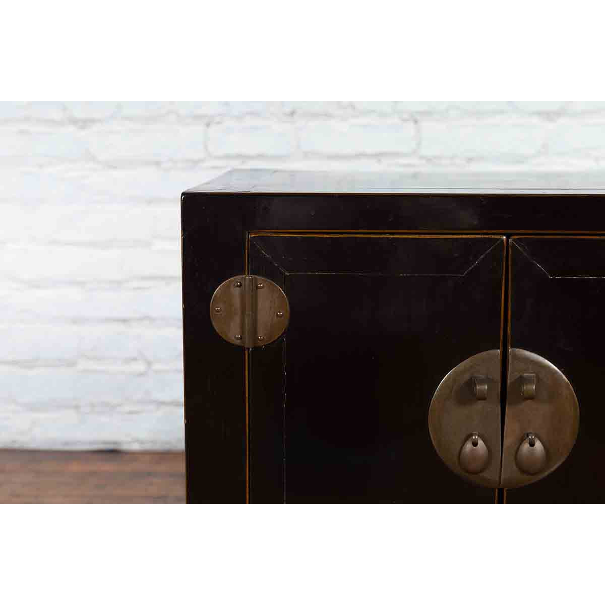 Qing Dynasty 19th Century Chinese Black Lacquer Side Cabinet with Two Drawers-12. Asian & Chinese Furniture, Art, Antiques, Vintage Home Décor for sale at FEA Home