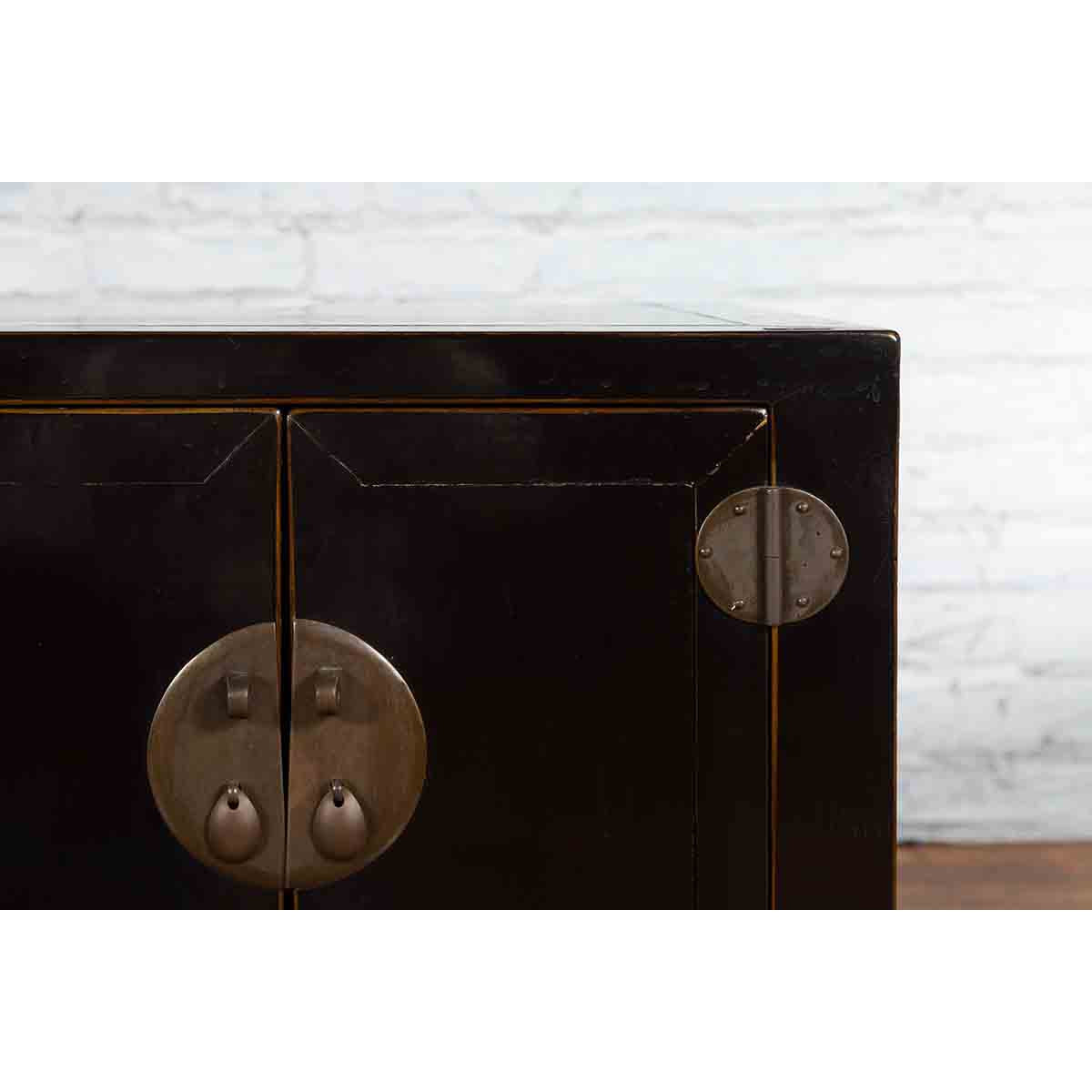 Qing Dynasty 19th Century Chinese Black Lacquer Side Cabinet with Two Drawers-13. Asian & Chinese Furniture, Art, Antiques, Vintage Home Décor for sale at FEA Home
