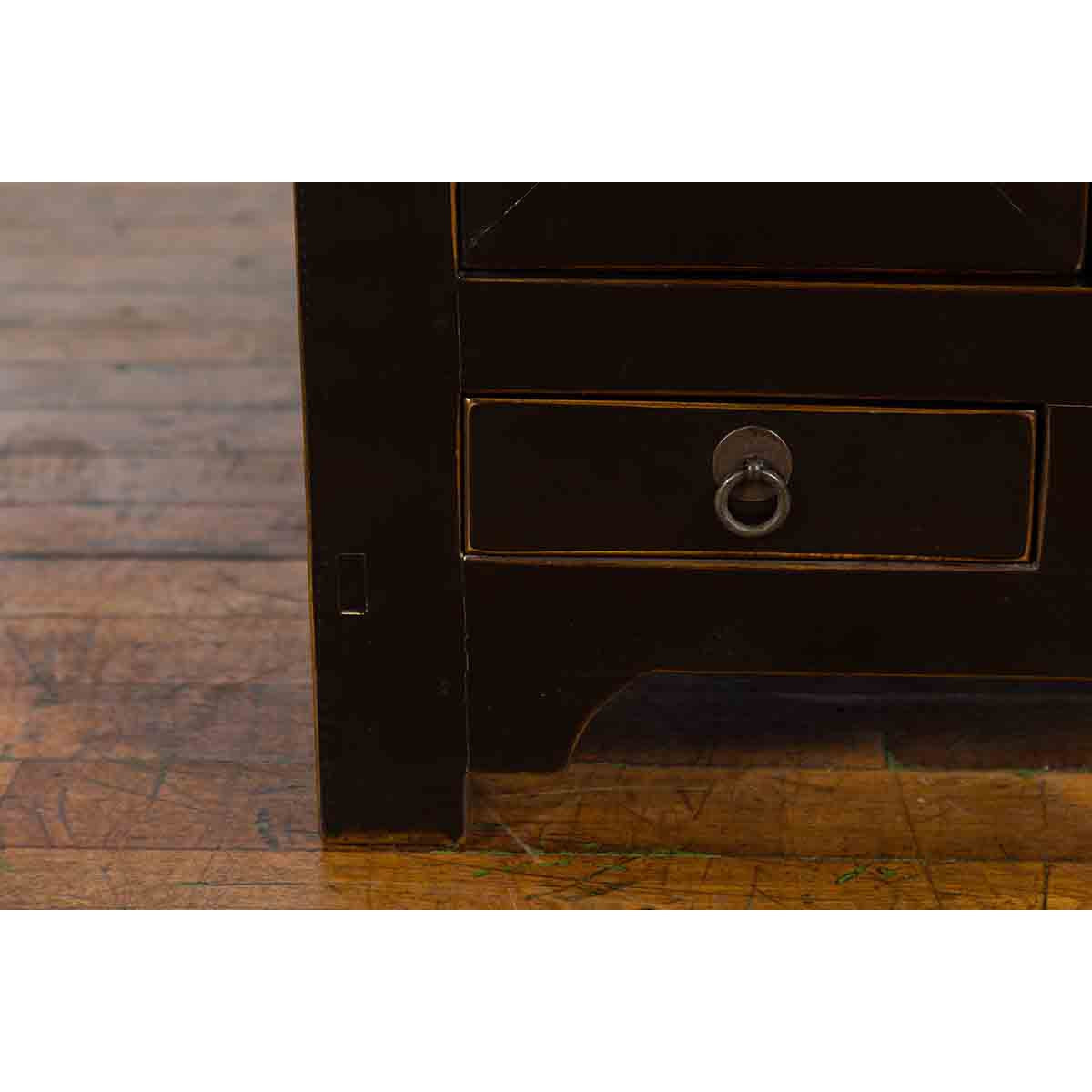 Qing Dynasty 19th Century Chinese Black Lacquer Side Cabinet with Two Drawers-15. Asian & Chinese Furniture, Art, Antiques, Vintage Home Décor for sale at FEA Home