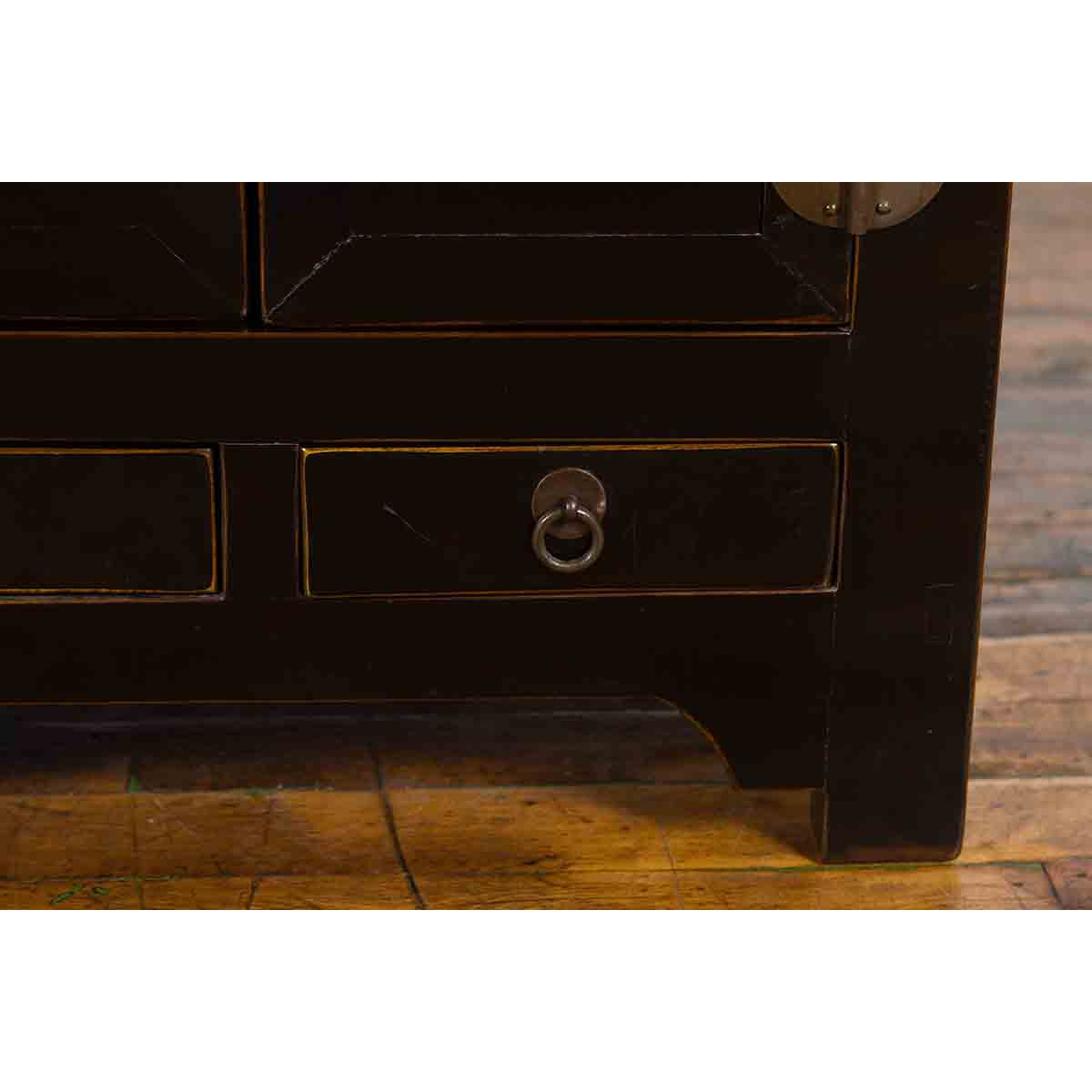 Qing Dynasty 19th Century Chinese Black Lacquer Side Cabinet with Two Drawers-16. Asian & Chinese Furniture, Art, Antiques, Vintage Home Décor for sale at FEA Home