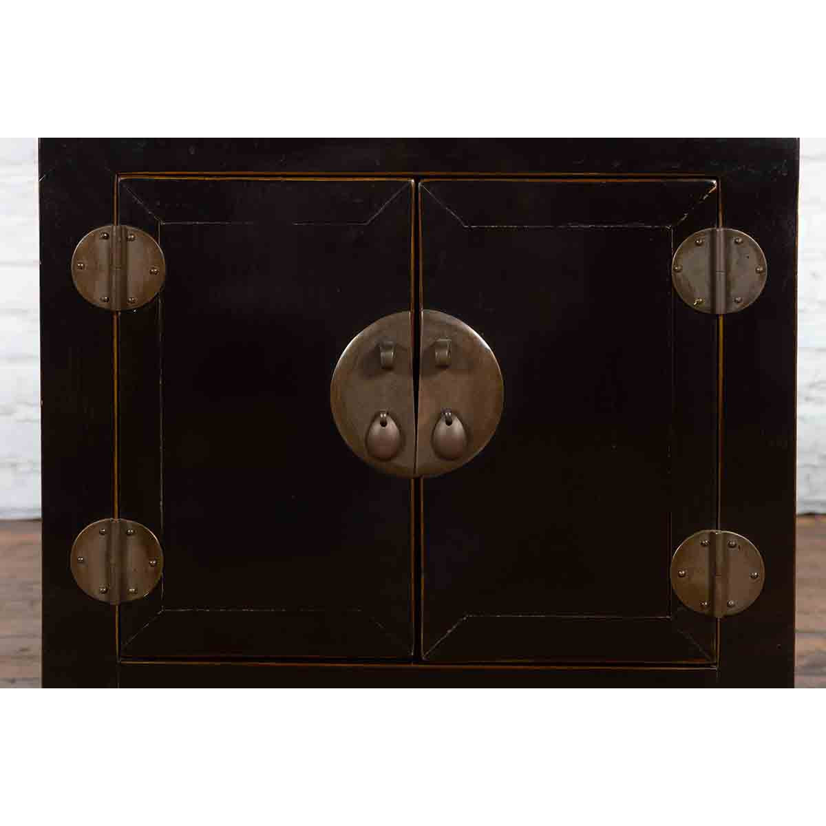 Qing Dynasty 19th Century Chinese Black Lacquer Side Cabinet with Two Drawers-5. Asian & Chinese Furniture, Art, Antiques, Vintage Home Décor for sale at FEA Home