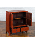 Chinese Qing Dynasty 19th Century Red Lacquer Cabinet with Doors and Drawers-12. Asian & Chinese Furniture, Art, Antiques, Vintage Home Décor for sale at FEA Home