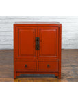 Chinese Qing Dynasty 19th Century Red Lacquer Cabinet with Doors and Drawers-2. Asian & Chinese Furniture, Art, Antiques, Vintage Home Décor for sale at FEA Home