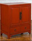 Chinese Qing Dynasty 19th Century Red Lacquer Cabinet with Doors and Drawers-4. Asian & Chinese Furniture, Art, Antiques, Vintage Home Décor for sale at FEA Home