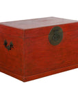 Chinese Qing Dynasty 19th Century Red Lacquer Blanket Chest with Brass Hardware-1. Asian & Chinese Furniture, Art, Antiques, Vintage Home Décor for sale at FEA Home