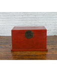 Chinese Qing Dynasty 19th Century Red Lacquer Blanket Chest with Brass Hardware-10. Asian & Chinese Furniture, Art, Antiques, Vintage Home Décor for sale at FEA Home