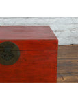 Chinese Qing Dynasty 19th Century Red Lacquer Blanket Chest with Brass Hardware-12. Asian & Chinese Furniture, Art, Antiques, Vintage Home Décor for sale at FEA Home