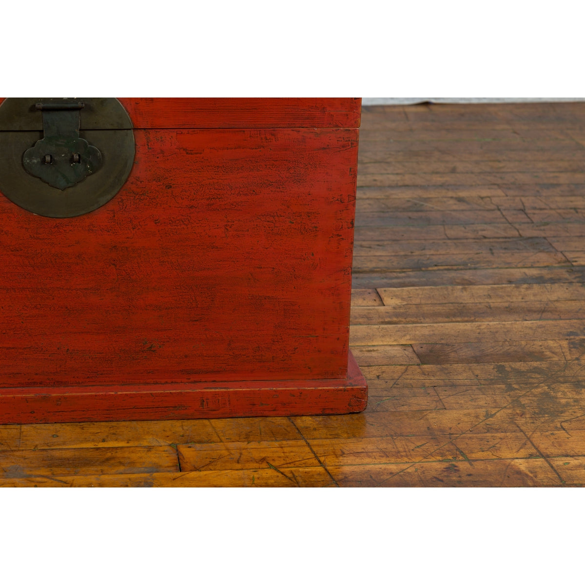 Chinese Qing Dynasty 19th Century Red Lacquer Blanket Chest with Brass Hardware-14. Asian & Chinese Furniture, Art, Antiques, Vintage Home Décor for sale at FEA Home