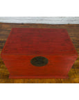 Chinese Qing Dynasty 19th Century Red Lacquer Blanket Chest with Brass Hardware-16. Asian & Chinese Furniture, Art, Antiques, Vintage Home Décor for sale at FEA Home