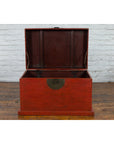 Chinese Qing Dynasty 19th Century Red Lacquer Blanket Chest with Brass Hardware-3. Asian & Chinese Furniture, Art, Antiques, Vintage Home Décor for sale at FEA Home