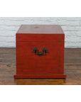 Chinese Qing Dynasty 19th Century Red Lacquer Blanket Chest with Brass Hardware-6. Asian & Chinese Furniture, Art, Antiques, Vintage Home Décor for sale at FEA Home