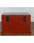 Chinese Qing Dynasty 19th Century Red Lacquer Blanket Chest with Brass Hardware-7. Asian & Chinese Furniture, Art, Antiques, Vintage Home Décor for sale at FEA Home