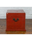 Chinese Qing Dynasty 19th Century Red Lacquer Blanket Chest with Brass Hardware-8. Asian & Chinese Furniture, Art, Antiques, Vintage Home Décor for sale at FEA Home