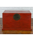 Chinese Qing Dynasty 19th Century Red Lacquer Blanket Chest with Brass Hardware-9. Asian & Chinese Furniture, Art, Antiques, Vintage Home Décor for sale at FEA Home