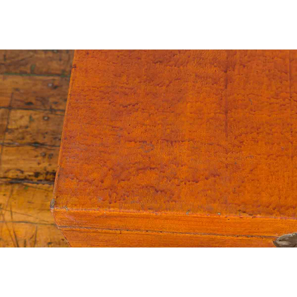 Chinese Antique Leather and Brass Trunk with Original Lacquer and Calligraphy-8. Asian & Chinese Furniture, Art, Antiques, Vintage Home Décor for sale at FEA Home