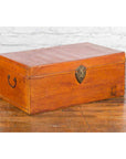 Chinese Antique Leather and Brass Trunk with Original Lacquer and Calligraphy-2. Asian & Chinese Furniture, Art, Antiques, Vintage Home Décor for sale at FEA Home