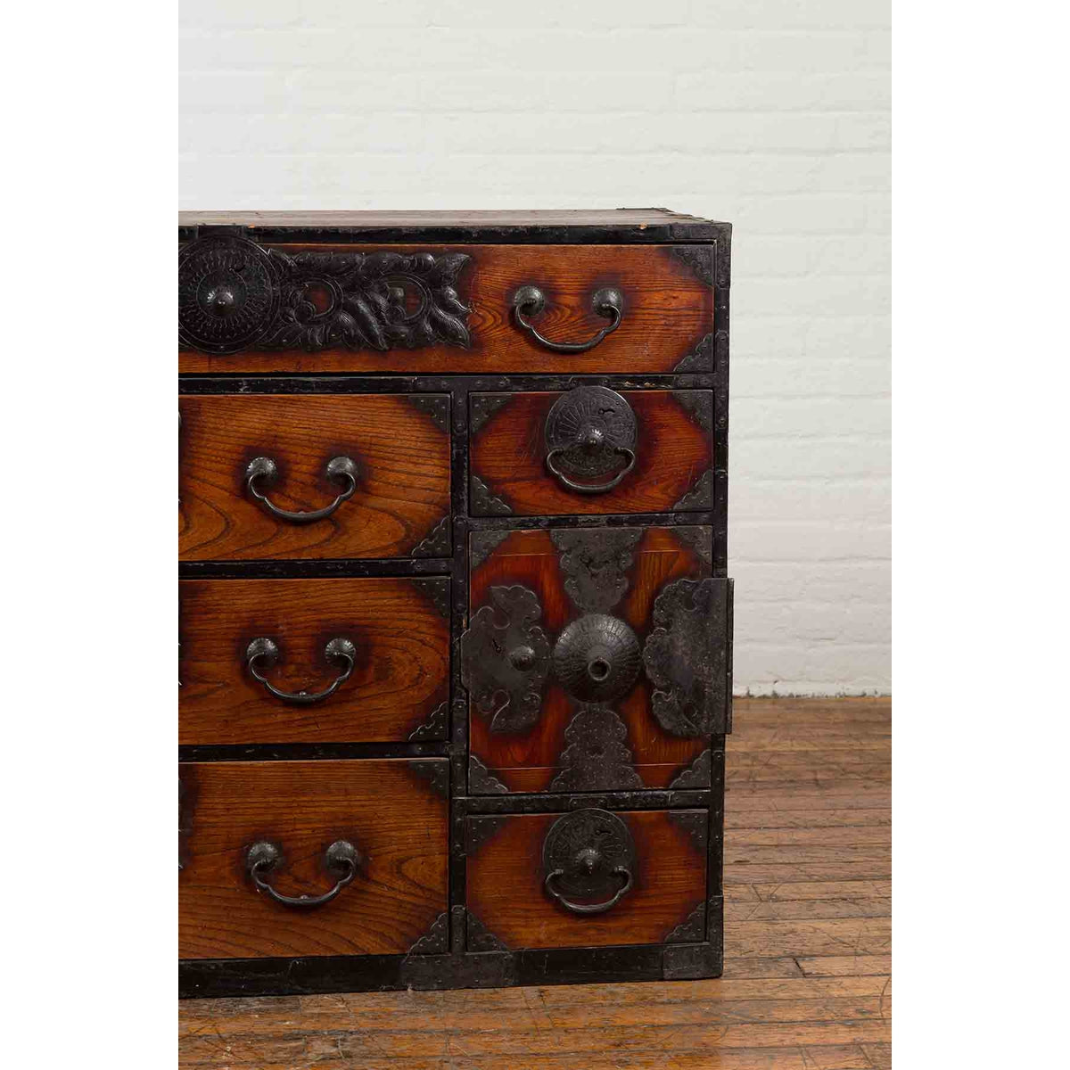 Japanese Meiji Period Keyaki Wood Tansu Clothing Chest in the Sendai Style-10. Asian & Chinese Furniture, Art, Antiques, Vintage Home Décor for sale at FEA Home