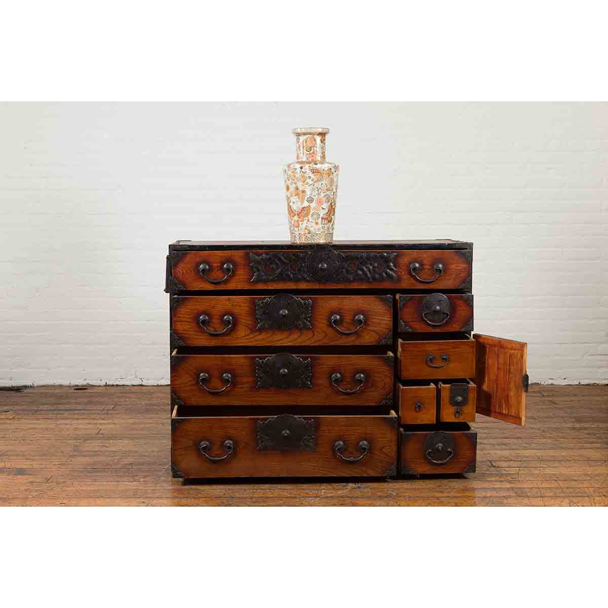 Japanese Meiji Period Keyaki Wood Tansu Clothing Chest in the Sendai Style-4. Asian & Chinese Furniture, Art, Antiques, Vintage Home Décor for sale at FEA Home