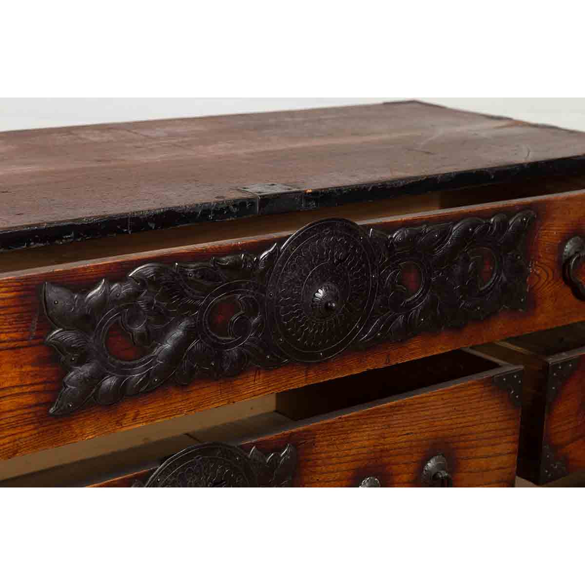 Japanese Meiji Period Keyaki Wood Tansu Clothing Chest in the Sendai Style-13. Asian & Chinese Furniture, Art, Antiques, Vintage Home Décor for sale at FEA Home