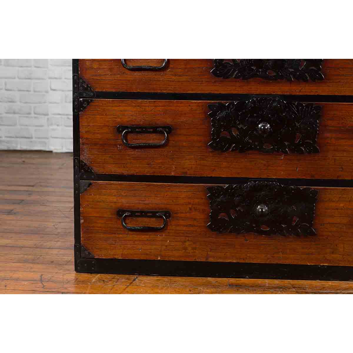 Japanese 19th Century Keyaki Wood Isho Dansu Clothing Chest with Iron Hardware-8. Asian & Chinese Furniture, Art, Antiques, Vintage Home Décor for sale at FEA Home
