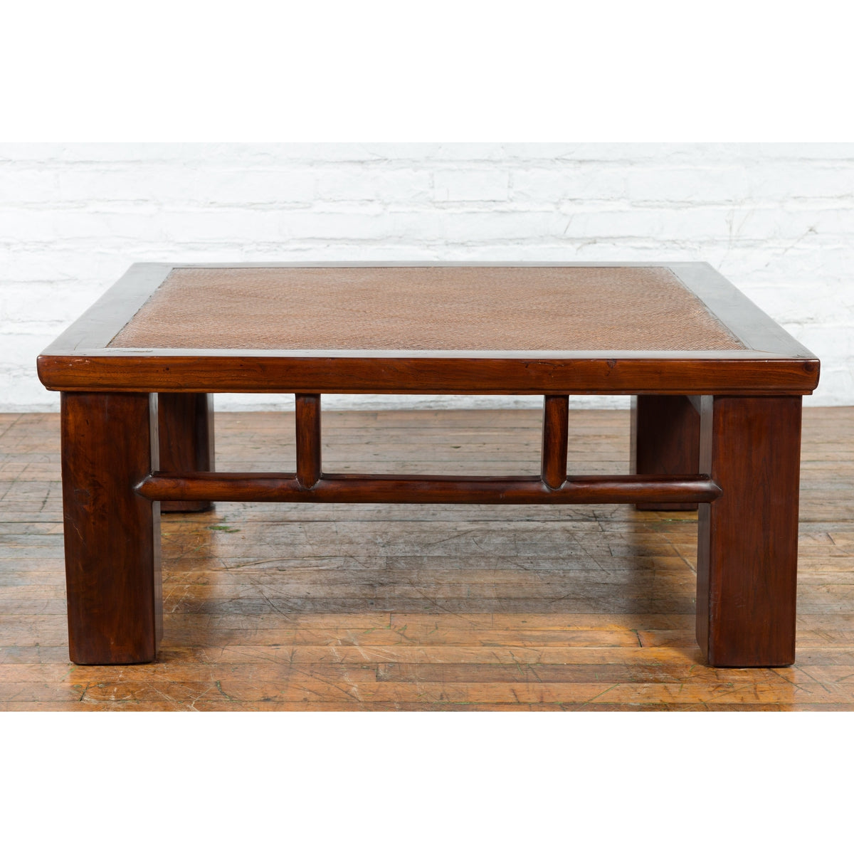 Chinese Early 20th Century Elmwood Coffee Table with Woven Rattan Top Inset-10. Asian & Chinese Furniture, Art, Antiques, Vintage Home Décor for sale at FEA Home