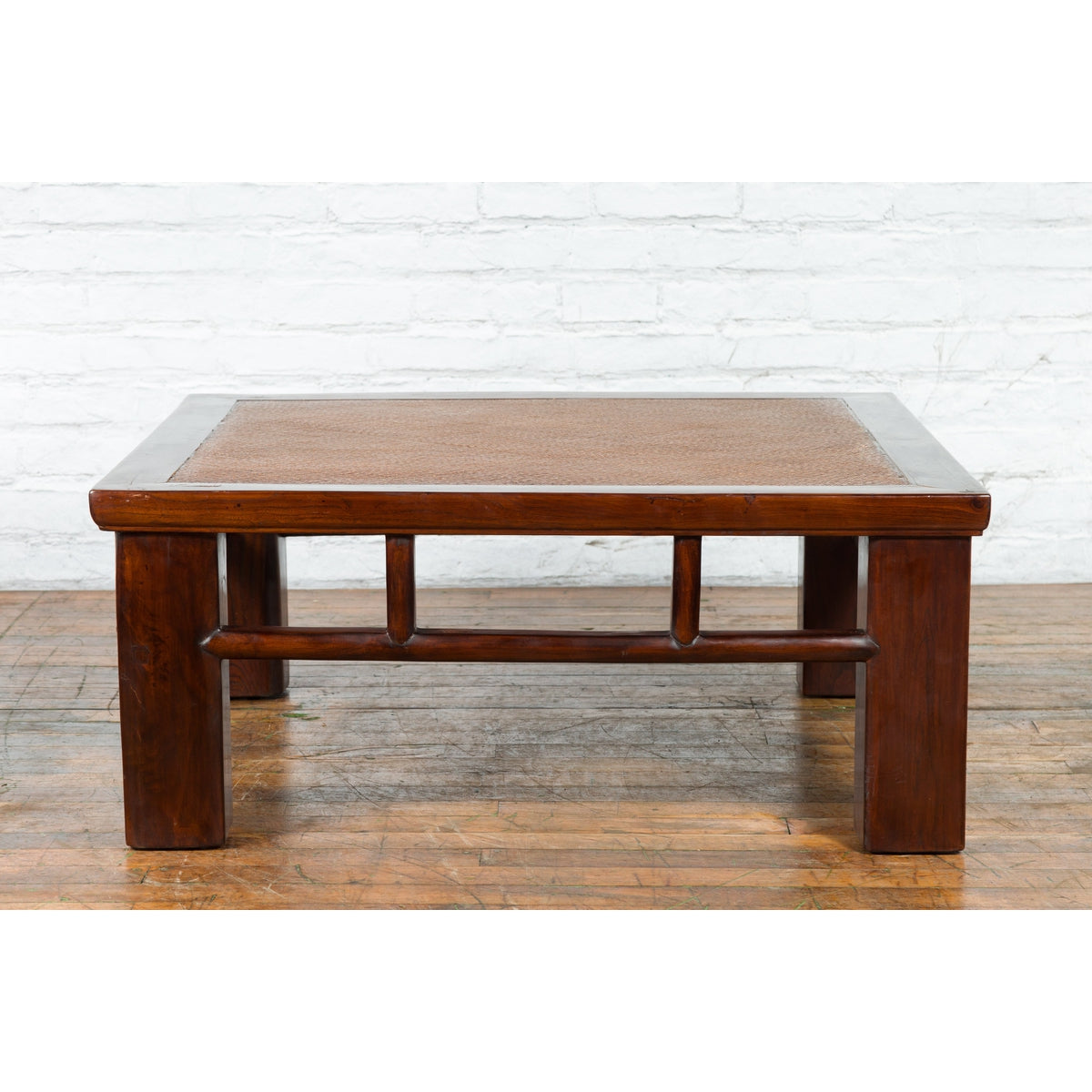 Chinese Early 20th Century Elmwood Coffee Table with Woven Rattan Top Inset-11. Asian & Chinese Furniture, Art, Antiques, Vintage Home Décor for sale at FEA Home