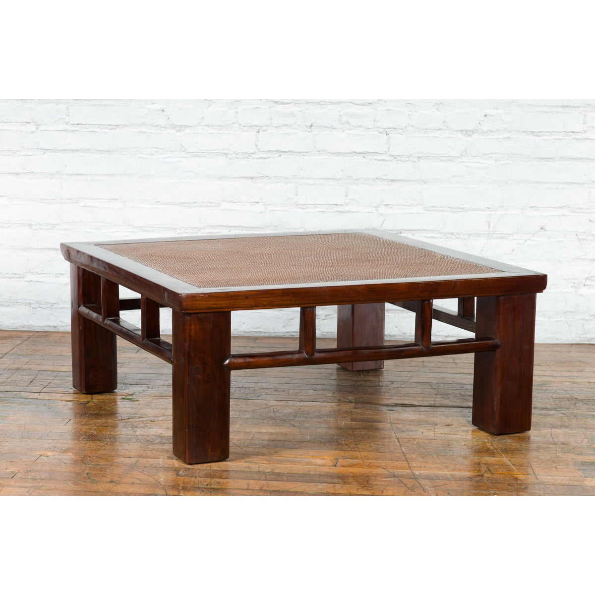 Chinese Early 20th Century Elmwood Coffee Table with Woven Rattan Top Inset-12. Asian & Chinese Furniture, Art, Antiques, Vintage Home Décor for sale at FEA Home