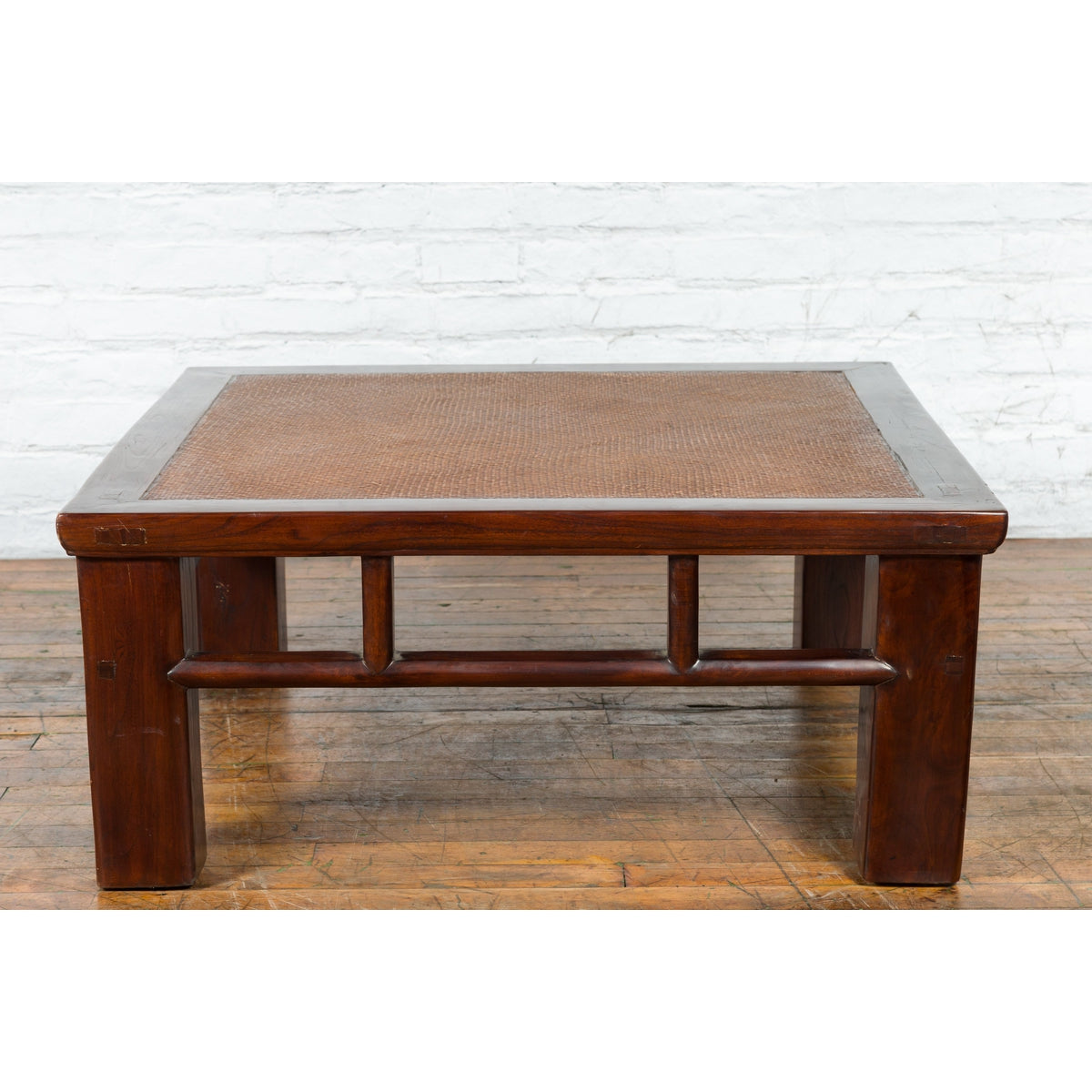 Chinese Early 20th Century Elmwood Coffee Table with Woven Rattan Top Inset-13. Asian & Chinese Furniture, Art, Antiques, Vintage Home Décor for sale at FEA Home