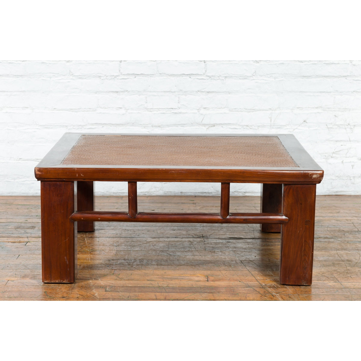 Chinese Early 20th Century Elmwood Coffee Table with Woven Rattan Top Inset-14. Asian & Chinese Furniture, Art, Antiques, Vintage Home Décor for sale at FEA Home